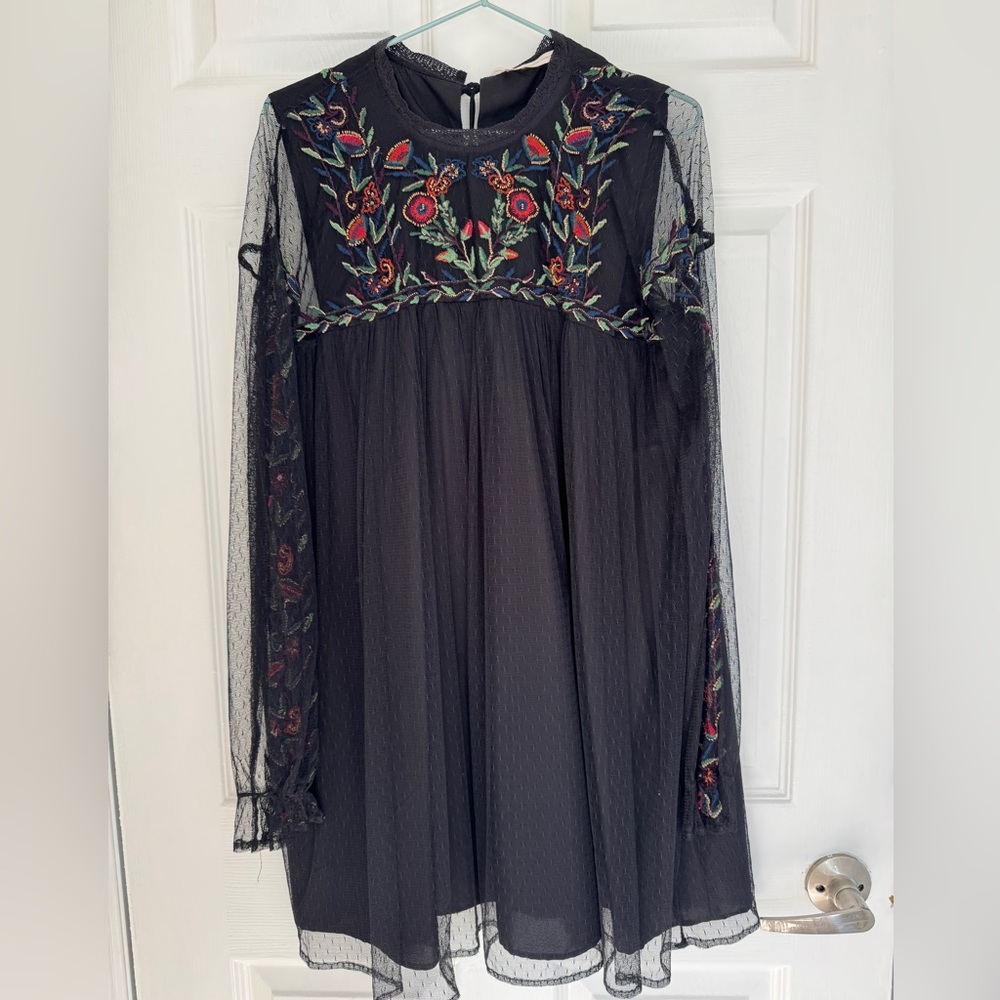 Zara Black Dress with Colorful Embroidery